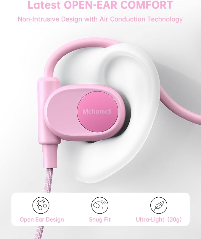 Kid Headphones for School, Air Conduction Open Ear Headphones, 3.5mm Jack Wired Cord, Ultra-Comfort, Ergonomic and Lightweight Design Perfect for School and Outdoor Activities-Pink-BubblyBeeBaby