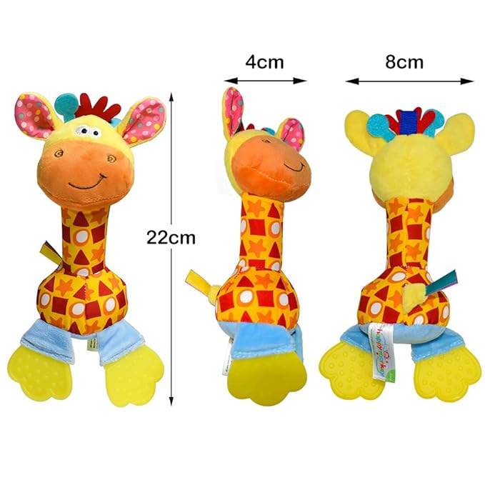 HUADADA Baby Soft Rattles Shaker, Infant Developmental Hand Grip Toys, Sensory Learning Toys with Teether, Sounds for Baby, 3-6-9-12 Months Old-BubblyBeeBaby