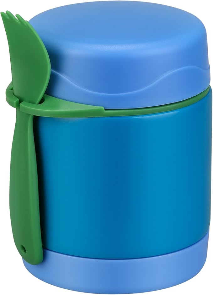 10oz Soup Thermo for Hot Food Kids,Lunch Thermo Kids Food Jar with Spoon Hot Insulated Food Containers,Leak Proof Stainless Steel Wide Mouth Lunch Food Jar for School(Blue)-BubblyBeeBaby