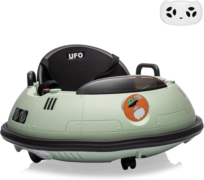 12V Electric Ride on Bumper Car for Toddlers, Kids Bumper Car with Remote Control, 360 Degree Spin, LED Lights, Dual Joysticks, Safety Belt for 18+ Months Kids, Green-BubblyBeeBaby