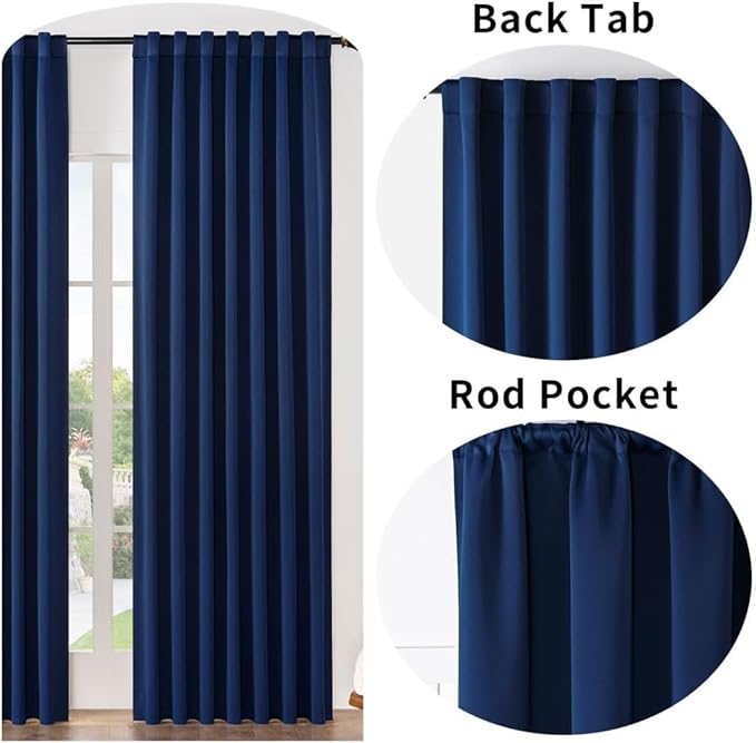 Joydeco Custom Blackout Curtains for Bedroom, 1 Panel Room Darkening Curtains & Drapes for Living Room Window Rod Pocket Back Tab (Custom Size,Navy Blue)-BubblyBeeBaby