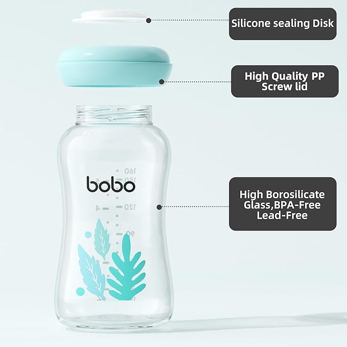 YOHKOH Glass Breast Milk Storage Bottles - 100% Leak-Proof, BPA-Free Breastmilk Storage Containers, Freezer & Dishwasher Safe, Ideal for Nursing Mothers (Blue, 5.4oz (Pack of 4))-BubblyBeeBaby