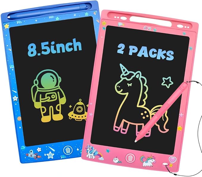 2 Pack LCD Writing Tablet for Kids, Erasable and Reusable Toddler Doodle Board in 8.5 inch, Ideal Educational Drawing Pad for Learning Toy for Ages 3-8 Gifts for Girls Boys-BubblyBeeBaby