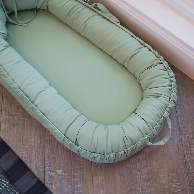 Infant Lounger, Baby Nest Cover for Baby Girls & Boys, Newborn Essentials for Baby 0-18 Months, 100% Cotton Breathable (Spring Green)-BubblyBeeBaby
