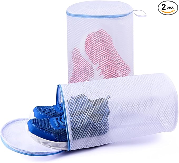 2 Pack Shoes Wash Bags,Shoe Washing Machine Bag,shoe laundry bag for washing machine，Honeycomb Mesh Laundry Bags with Zipper for Sneakers,Running Shoes,Sock,Bras,Delicates and Toys（14 in x 7.8 in）-BubblyBeeBaby