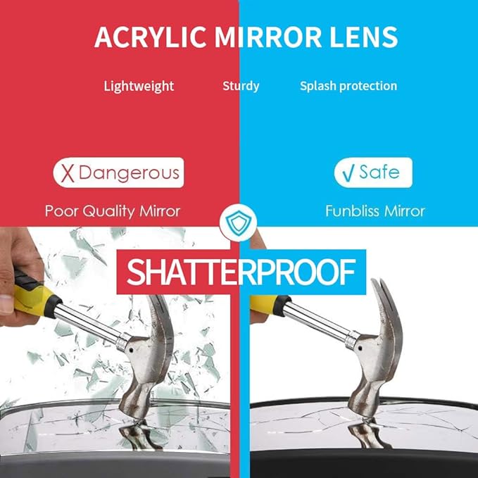 Funbliss Baby Car Mirror for Rear Facing Seat,360° Rotation, Safety Certified Shatterproof Acrylic Glass, Clear Wide View,Infant Mirror for Car Seat Rear Facing-BubblyBeeBaby