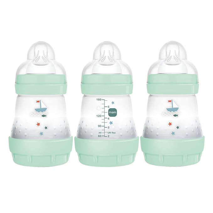 MAM 5oz Easy Start Anti-Colic Baby Bottles, Slow Flow, Breastfeeding-Like Silicone Nipple Bottle, Reduces Colic, Gas, & Reflux, Easy-to-Clean, BPA-Free, Vented Baby Bottles for Newborns, 0-3 Months-BubblyBeeBaby