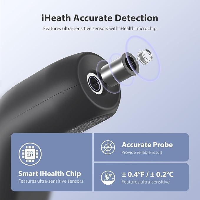 iHealth Touchless Thermometer for Adults and Kids, FSA/HSA Eligible, Color-Coded Alert & Silent Mode, 1-Second Accurate Fever Check, Portable for Home, Travel Use - PT2L Black-BubblyBeeBaby