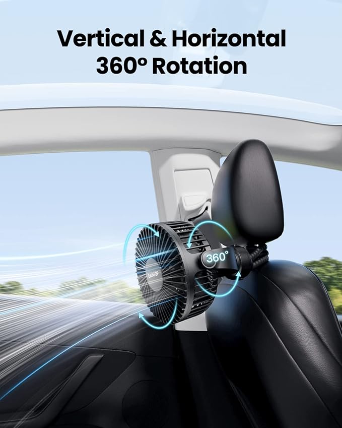 Gaiatop Mini Portable Stroller Fan, Battery Operated Small Clip on, Detachable 3 Speed Rechargeable, 360° Rotate Flexible Tripod Better Cooling for Car Seat Crib Treadmill Travel Black-BubblyBeeBaby