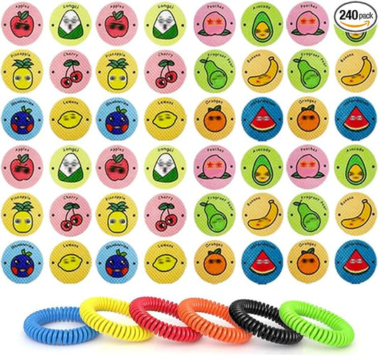 240Pcs Mosquito Patches Stickers, Individually Wrapped Natural Plant Based Mosquito Stickers with 6 Pack Mosquito Repellent Bracelets for Kids Adult Outdoor Hiking, Camping, Travel-BubblyBeeBaby