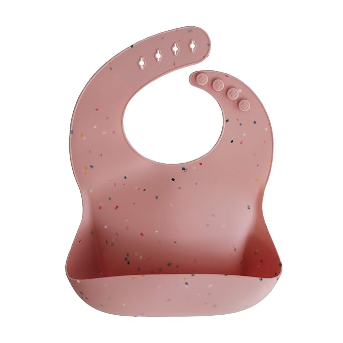 mushie Silicone Baby Bib | Adjustable Fit Waterproof Bibs (Powder Pink Confetti)-BubblyBeeBaby