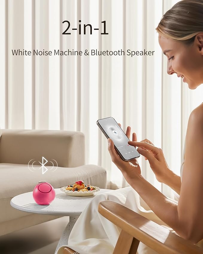 2025 Mom's Choice Awards, Portable Sound Machine for Baby Adult, AI Cry Detection, 18 Soothing Sound, Bluetooth Rechargeable White Noise Machine for Home Travel, Nursery Light, Barbie Pink-BubblyBeeBaby