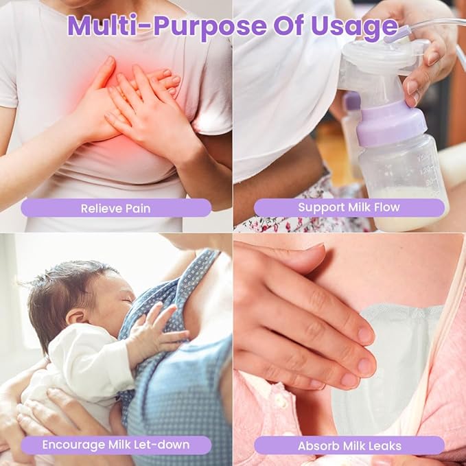 2 Larger Breast Ice Packs with Soft Covers and 6 Breast Pads for Leaking Milk, Hot and Cold Breast Therapy Packs, Breastfeeding Essentials for Relief of Clogged Ducts, Nipple Pain, Engorgement-BubblyBeeBaby