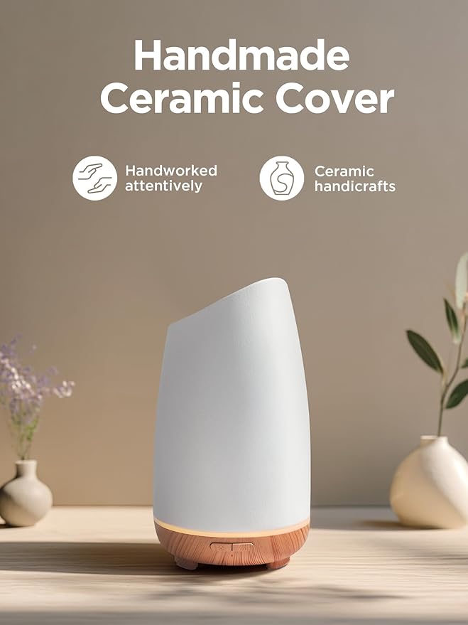 InnoGear Oil Diffuser, 150ml Ceramic Stone Diffuser for Essential Oils Handcrafted Aromatherapy Diffuser Ultrasonic Cool Mist Humidifier with 2 Mist Modes Waterless Auto Off for Home Room Office-BubblyBeeBaby
