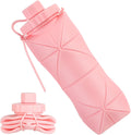 YCT Collapsible Silicone Travel Water Bottle 20oz (600ml), Reuseable Leakproof BPA Free Foldable Sports Bottle, with Carrying Strap, Pink