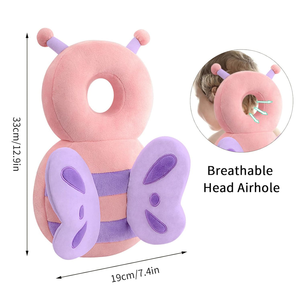 Baby Head Protector Backpack, Toddler Padded Carrier With Elasticated Wear (Pink Butterfly)