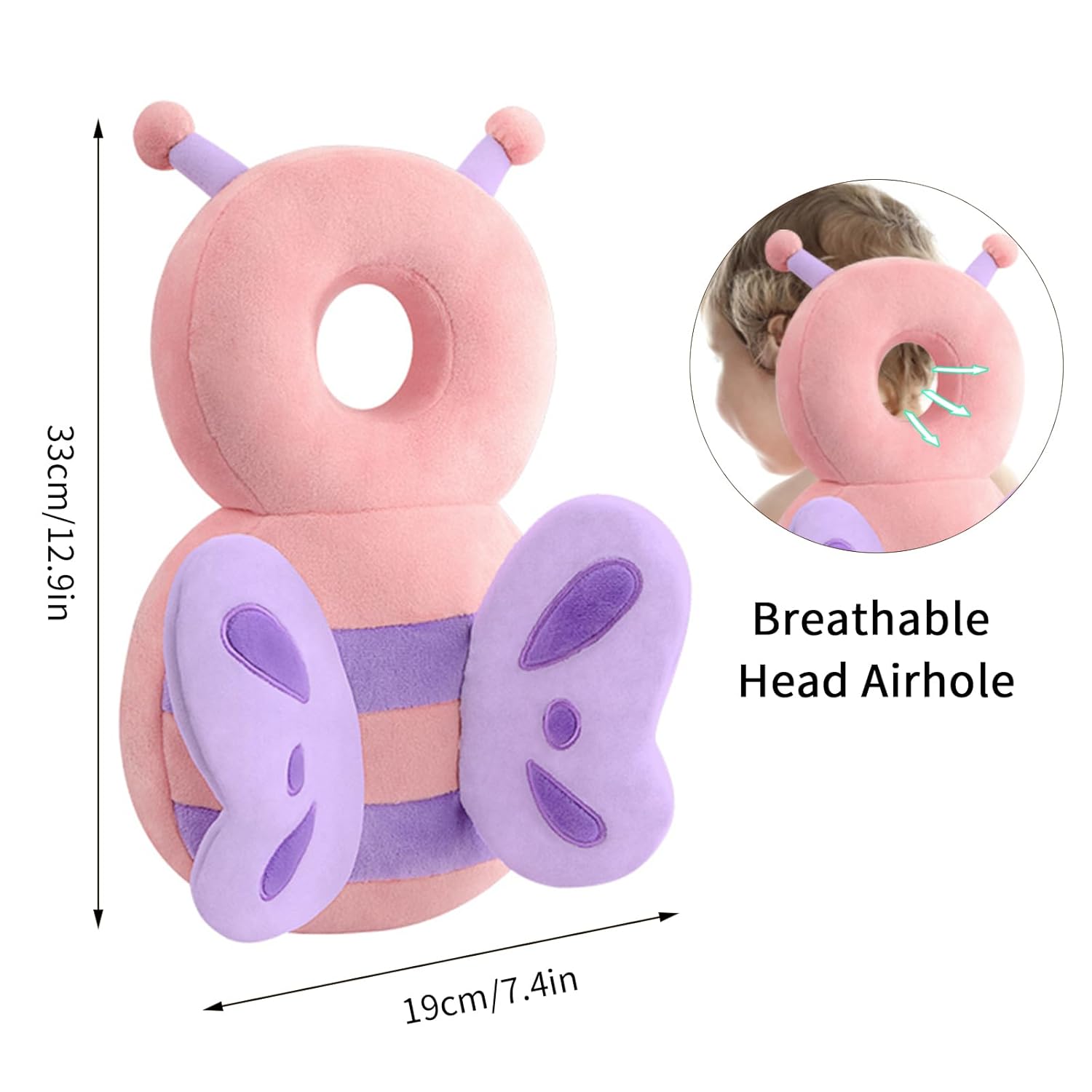 Baby Head Protector Backpack, Toddler Padded Carrier With Elasticated Wear (Pink Butterfly)