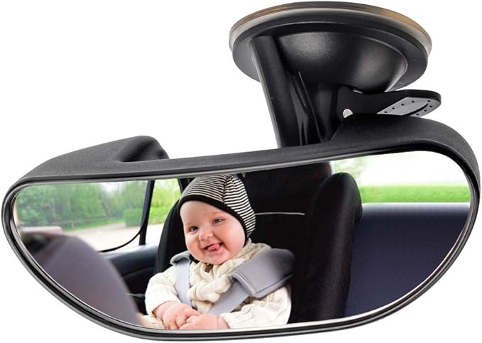 GES Rear View Mirror - 360 Degree Adjustable, Strengthen Suction Cup for Car - 5.9 x 2.2Inch - Black-BubblyBeeBaby