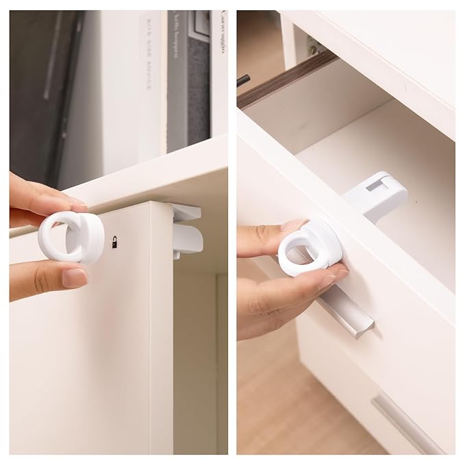 Inaya Magnetic Cabinet Locks Baby Proofing (20 Locks & 2 Keys), Child Safety Magnet Locks for Cabinets & Drawers with Invisible Design, 3M Adhesive for Easy Installation - No Drill & Tool Needed-BubblyBeeBaby