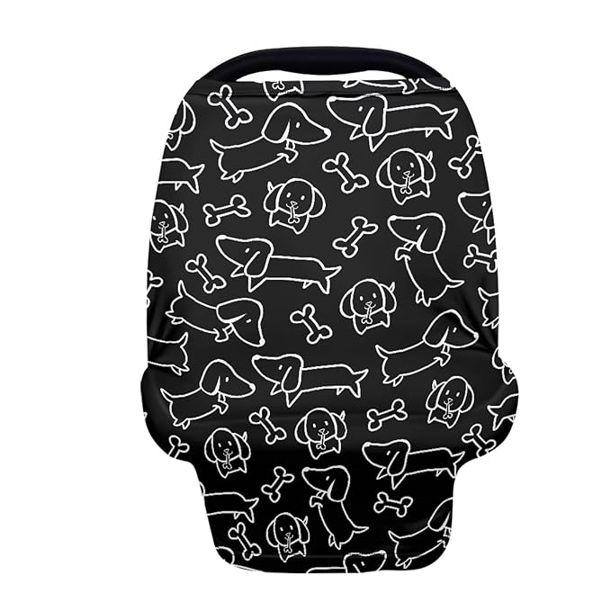 Binienty Dachshund Print Car Seat Cover for Babies Multi Use Nursing Cover for Newborn Boys Girls Soft Breathable Newborn Carrier/Stroller/Shopping Car-BubblyBeeBaby