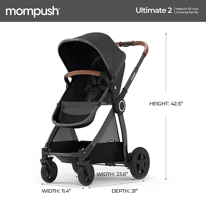 Mompush Ultimate2 Baby Stroller, Premium Convertible Full-Size Stroller for Toddler, Reversible Seat with One Hand Recline Adjustment, Car Seat Adapter Included-BubblyBeeBaby