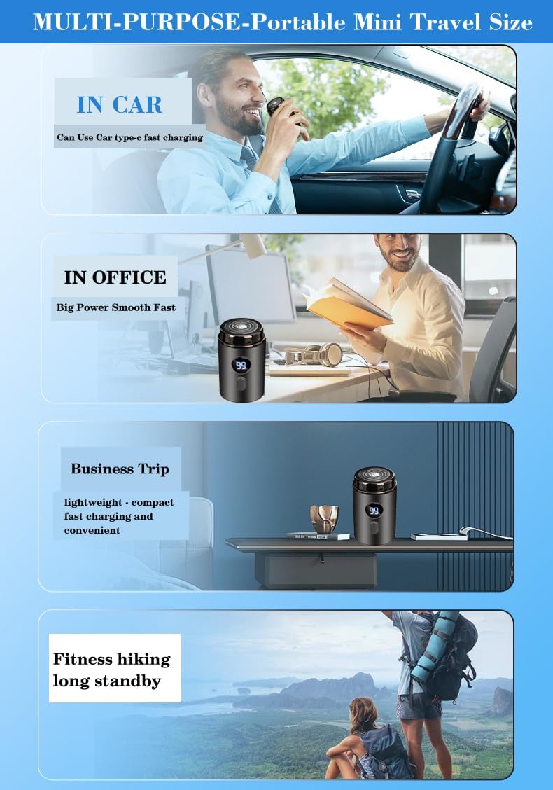 Electric Mini Razor Pockets Shaver for Men,Floating Big Shave Head Quick Shave, Waterproof IPX7 Mini Portable Shaver,USB C Charge LED Power Display Mini Trimmer, Great for Travel,Car,Home Use (Gray)