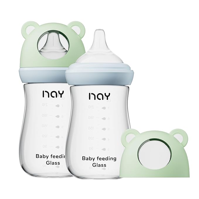 Natural Glass Baby Bottle for Breastfeeding Babies, 8oz Anti-Colic Baby Bottle with Natural Response Nipple(M), Clear, Wide Neck, 2 Pack, 3 Months+-BubblyBeeBaby