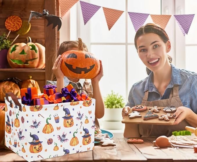 HIYAGON Rectangular Halloween Basket Trick or Treat Basket for Kids Boys and Girls Pumpkin Candy Box for Halloween Parties Cute Storage Bin Organizer Box Room Decor(Pumpkin)-BubblyBeeBaby
