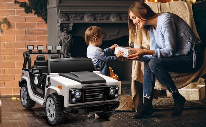 12V SUV 5MPH 2-Seater Ride on Toys, Ride-on Truck Toy w/Parent Remote,4W/2D 3-Speed Kids Electric Vehicles with Motor,Spring Suspension,LED,Music (12V Electric Ride on Truck SUV)-BubblyBeeBaby