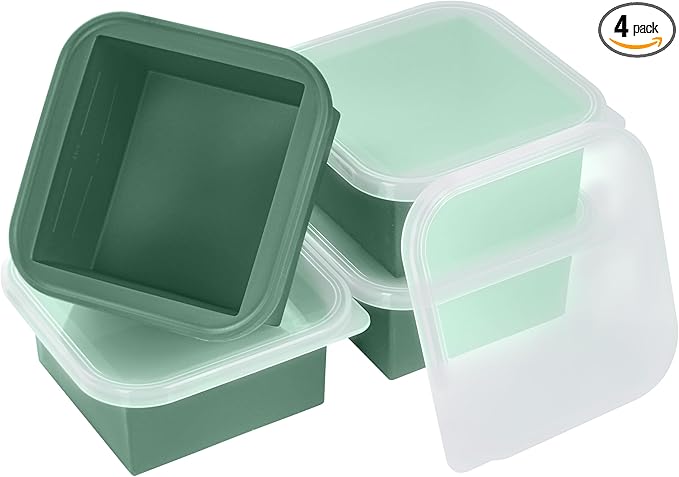 2-Cup Silicone Freezer Trays with Lids – Perfect for Meal Prep, Portion Control, and Easy Freezing-Meal Prep Container Molds for Soup,Leftovers (Green, 4 pack)-BubblyBeeBaby