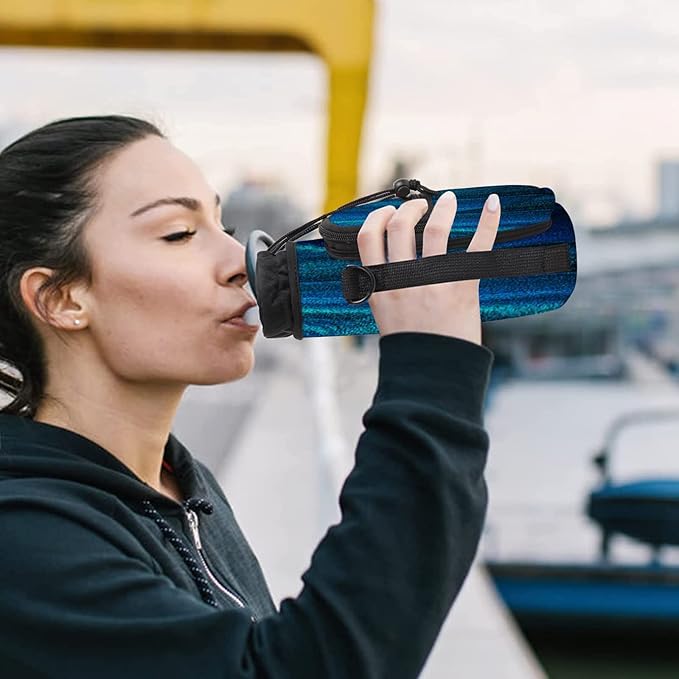 25/32/40/64oz Water Bottle Bag Holder Carrier-Insulated Crossbody Sling Case Sleeve with Strap & Pockets for Men Women Gym Cycling Travel Walking Hiking Camping-BubblyBeeBaby