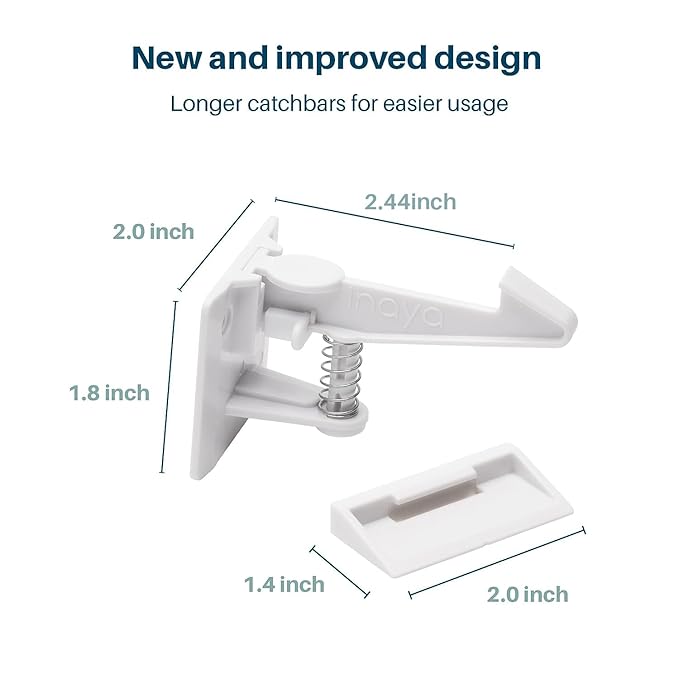 Inaya Cabinet Locks Child Safety Latches - Baby Proofing Cabinets & Drawers Locks - Child Proof Your Home - No Drilling & No Tools Required! (12 Pack - Extended Length Version)-BubblyBeeBaby