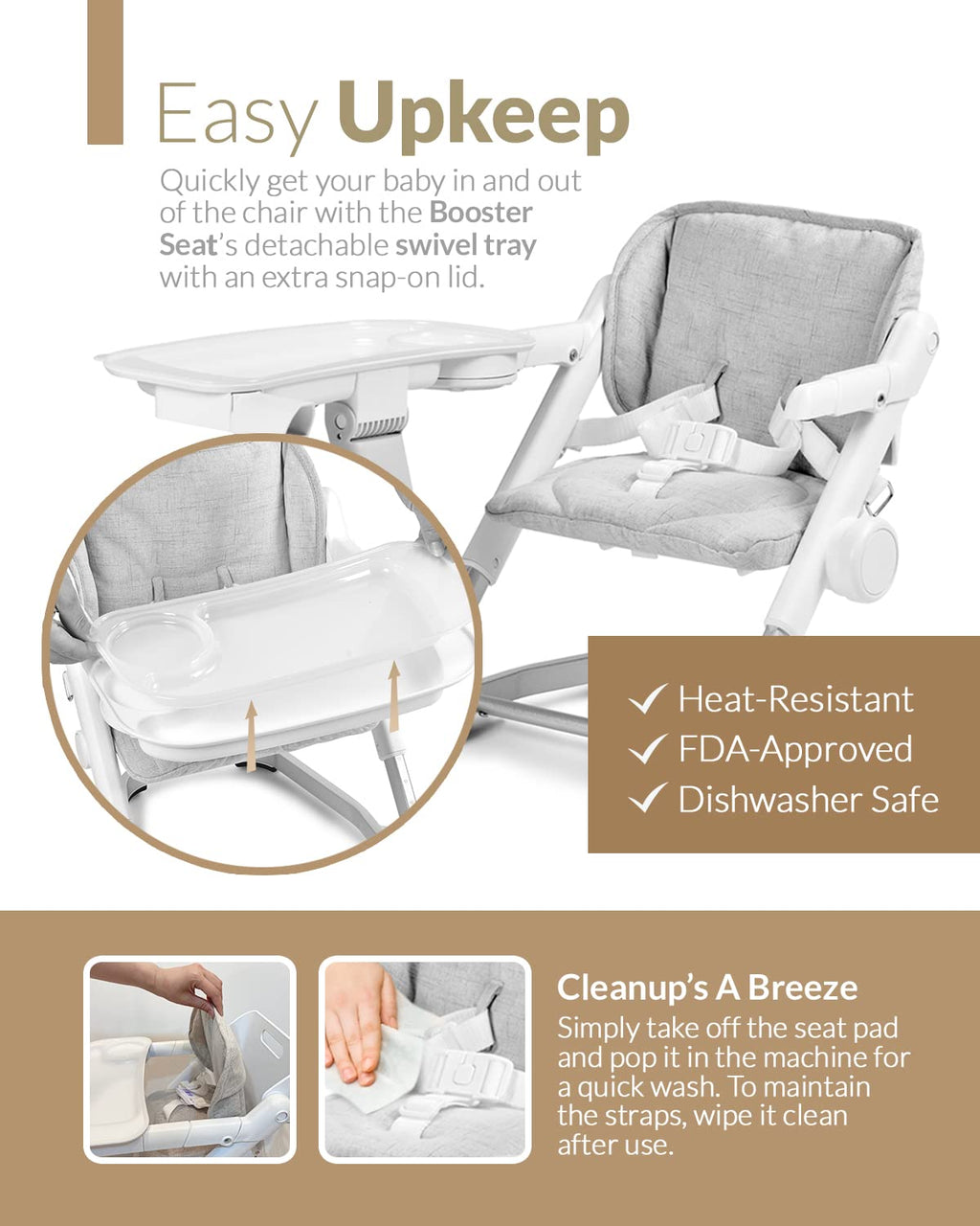 Feed Me 3-in-1 Travel High Chair Booster Seat for Infants and Toddlers - Transitional, Compact & Fits Any Chair, Swivel Tray, Shadow Gray