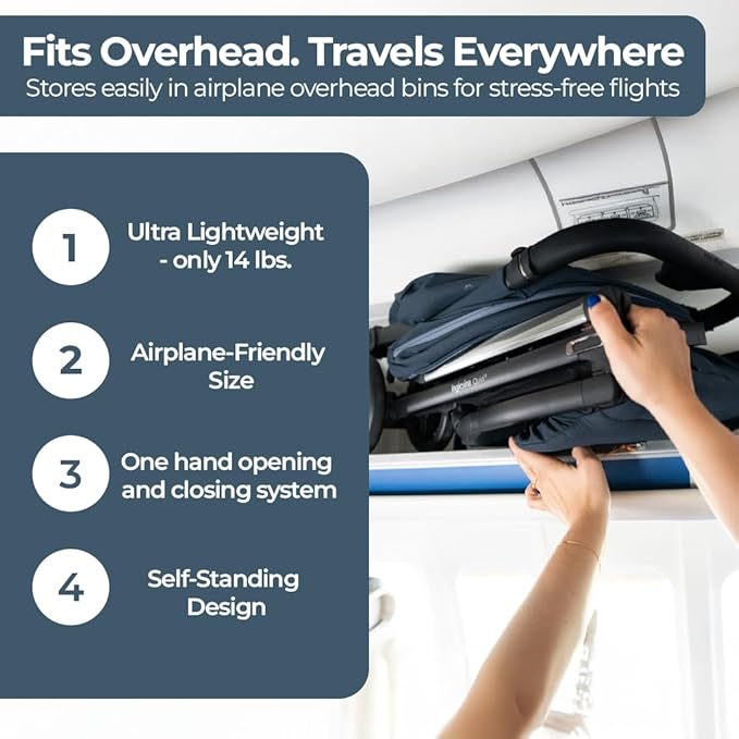 Inglesina Quid³ Stroller, Cosmic Black - Compact Reclining Travel Stroller for Baby & Toddler 0-55 lbs, One Hand fold, Car seat Compatible, Airplane Overhead, Lightweight, Foldable, XL UPF 50+ Canopy-BubblyBeeBaby