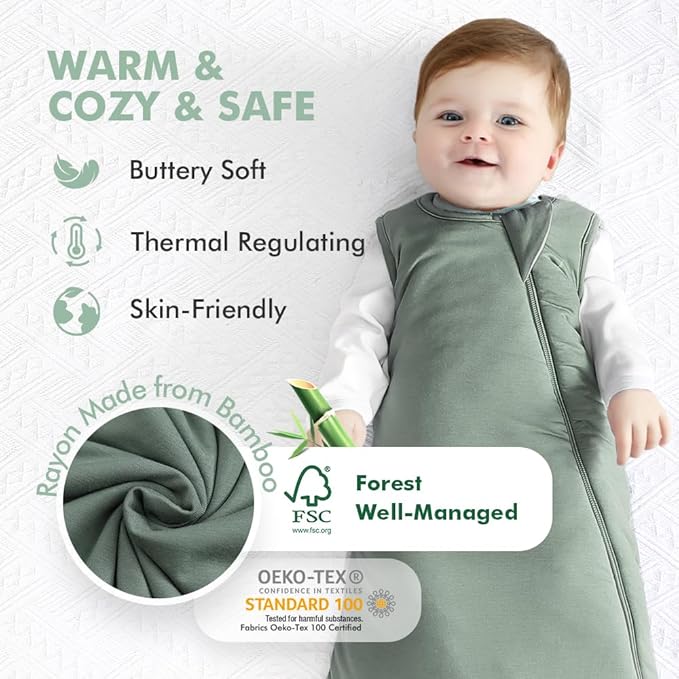 HAPIU Unisex Rayon Made from Bamboo Baby Sleep Sack TOG 1.0, 2-Way Zipper YKK, Wearable Blanket Baby-BubblyBeeBaby
