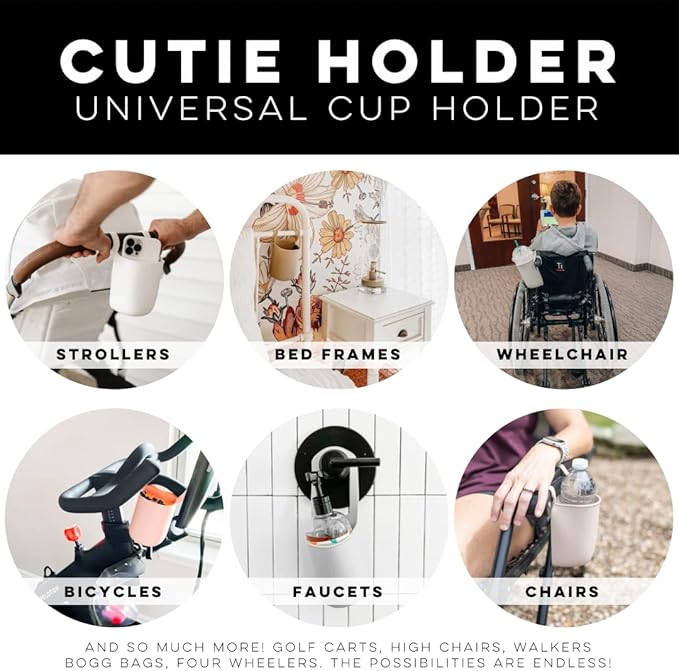 Ryan & Rose Cutie Holder Universal Stroller Cup Holder (Black (3 Pack))-BubblyBeeBaby
