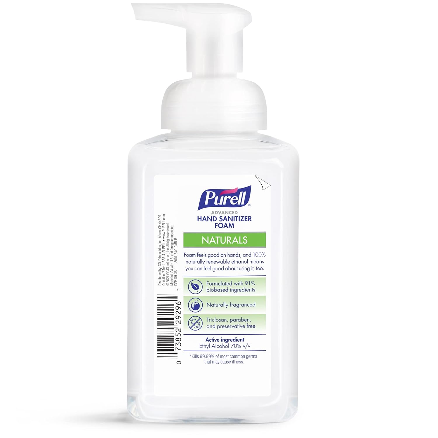Purell Advanced Hand Sanitizer Naturals Foam with Plant-Based Ethanol, 10 fl oz Foam Pump Bottle (Pack of 3), 3001-06-EC