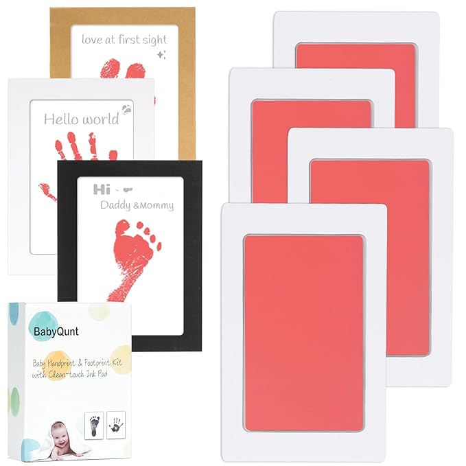 Inkless Baby Hand and Footprint Kit,Clean-Touch Ink Pad Kit,Safe No Mess Printing Infant Hand Foot Stamp,4 Pack Newborn Inkless Print Pads Best Keepsake or Gifts for Family-BubblyBeeBaby