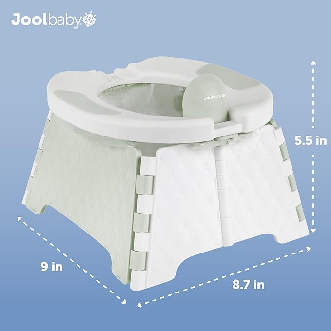 Jool Baby Portable Potty Training Chair with Travel Bag and 30 Liners, Foldable, Indoor/Outdoor Use, Camping (Sage)-BubblyBeeBaby