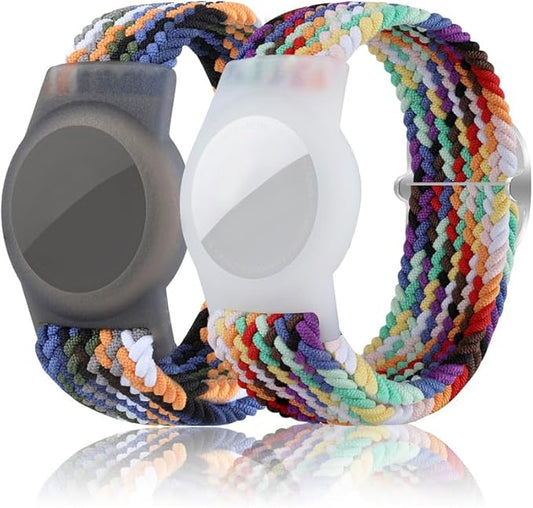 2 Pack Kids Bracelet Compatible with AirTag, GPS Kid Tracker Holder Braided Wristband for Apple Air Tag, 2022 Upgraded Nylon Adjustable Anti Lost Airtag Watch Band for Kids Children Elders-BubblyBeeBaby