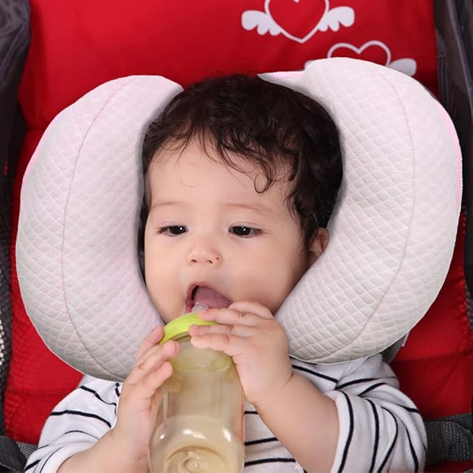 2 in 1 Baby Support Pillow, Banana Shape Baby Neck Head Travel Pillow Stroller Insert Cushion for Kids, Toddler, Pink-BubblyBeeBaby