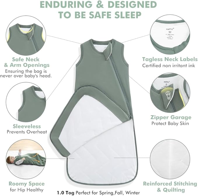 HAPIU Unisex Rayon Made from Bamboo Baby Sleep Sack TOG 1.0, 2-Way Zipper YKK, Wearable Blanket Baby-BubblyBeeBaby
