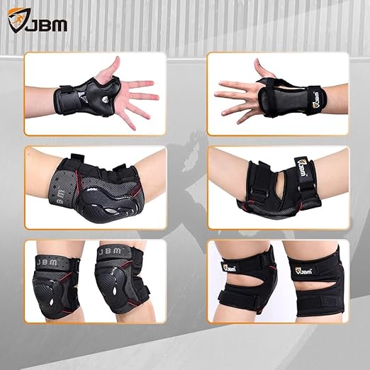 JBM Teenager Adult Bike Knee Pads and Elbow Pads with Wrist Guards Protective Gear Set for Biking, Riding, Cycling and Multi Sports Safety Scooter, Skateboard, Bicycle-BubblyBeeBaby