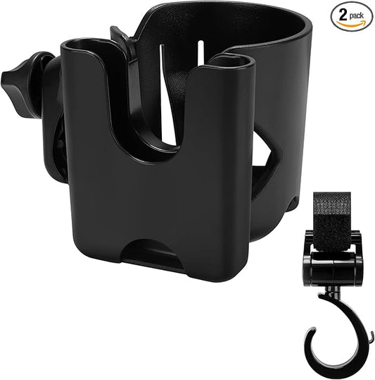 Accmor Universal Cup Holder with Hook, Stroller Cup Holder with Phone Holder, 360° Rotatable Large Caliber Designed Bottle Holder for Stroller, Bike, Wheelchair, Walker, Scooter-BubblyBeeBaby
