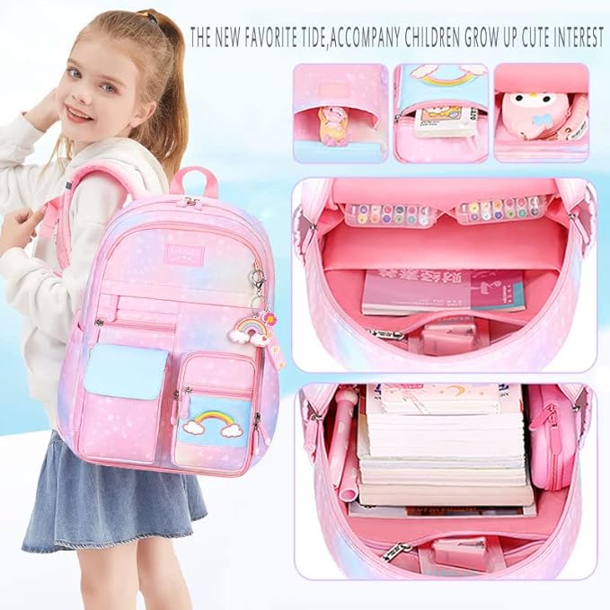 Kawaii Backpack - Pink & Purple Starry Rainbow Bookbag for Girls & Kids-BubblyBeeBaby