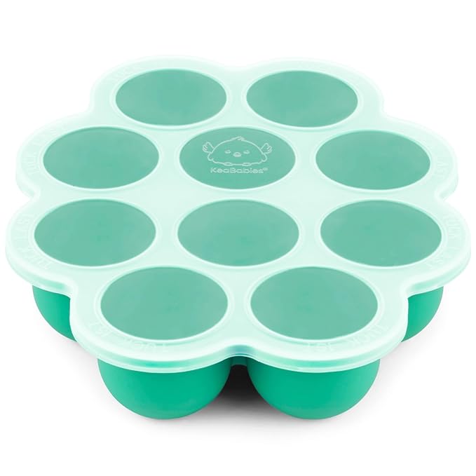 KeaBabies Silicone Food Freezer Trays with Lid, 2oz x 10 Pods Baby Food Storage Containers, Easy Puree Meal Prep, Breast Milk Silicone Freezer Molds, Dishwasher,Microwave Safe,BPA-Free(Alpine Green)-BubblyBeeBaby