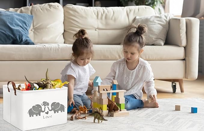HIYAGON Baby Basket - Cute Elephant Toy Storage Bin Organizer Box Gift Basket for Boys and Girls (Love Elephants)-BubblyBeeBaby