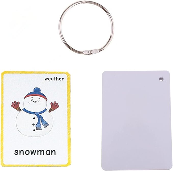 22 Weather Flash Cards(pre k flashcards) - Classroom Decorations and Early Learning Kindergarten Teacher Tools - Flash Cards Hole Punched - with 1 Ring -So You Can Sort and Organize The Cards Easily-BubblyBeeBaby