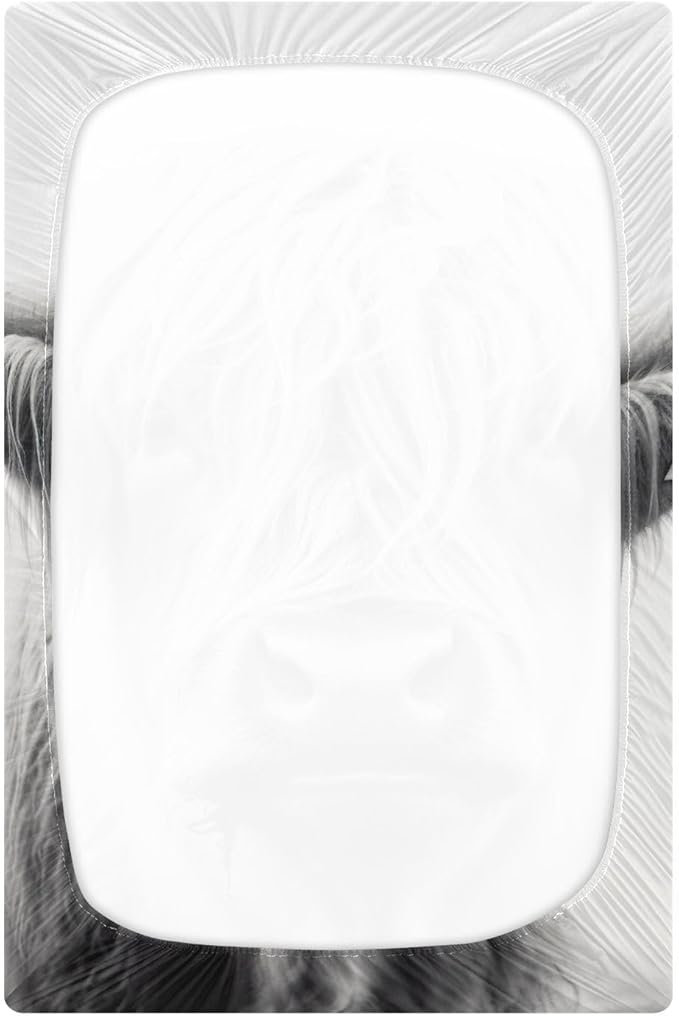 Highland Cow Crib Sheets for Boys and Girls, Fitted Baby Crib Sheets Soft and Breathable Mini Crib Sheets 39 X 27 Inches-BubblyBeeBaby