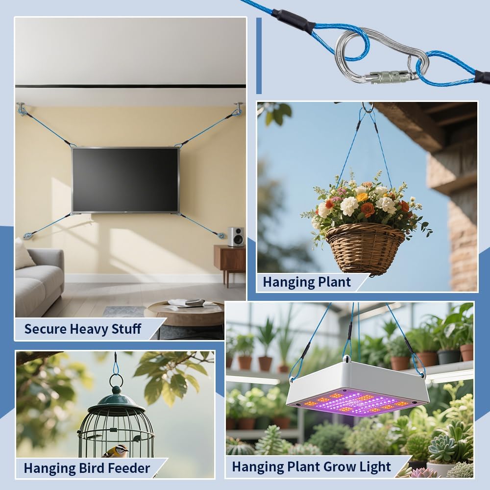 3.3mm Steel Wire Rope Outdoor Travel Security Cable Lock,Braided Steel Coated Safety Cable Luggage Lock,Safety Cable Wire Rope Chain Lock Double Loop Lightweight (Blue, 12in/5Pcs)